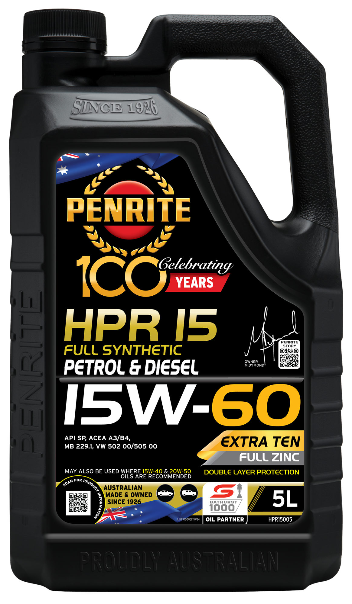Penrite HPR 15 Full Synthetic Petrol & Diesel 15W-60 (5L)