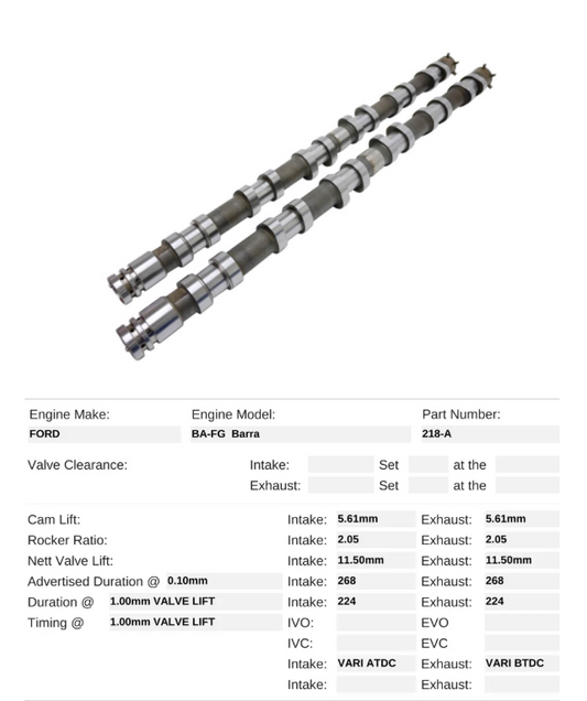 Kelford 218-A Barra BA FG Falcon Camshafts