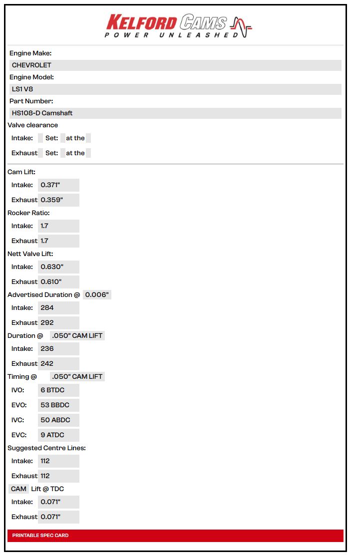 Kelford LS Camshaft HS108-D