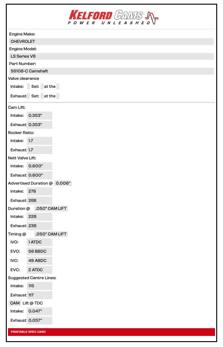 Kelford LS Camshaft SS108-C