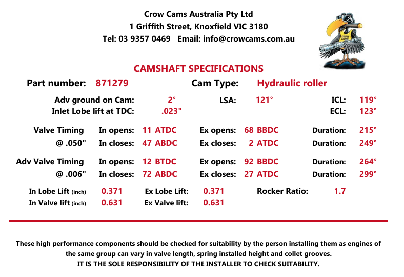 Crow Cams 871729 LS Camshaft 228/235 .610/.610 114