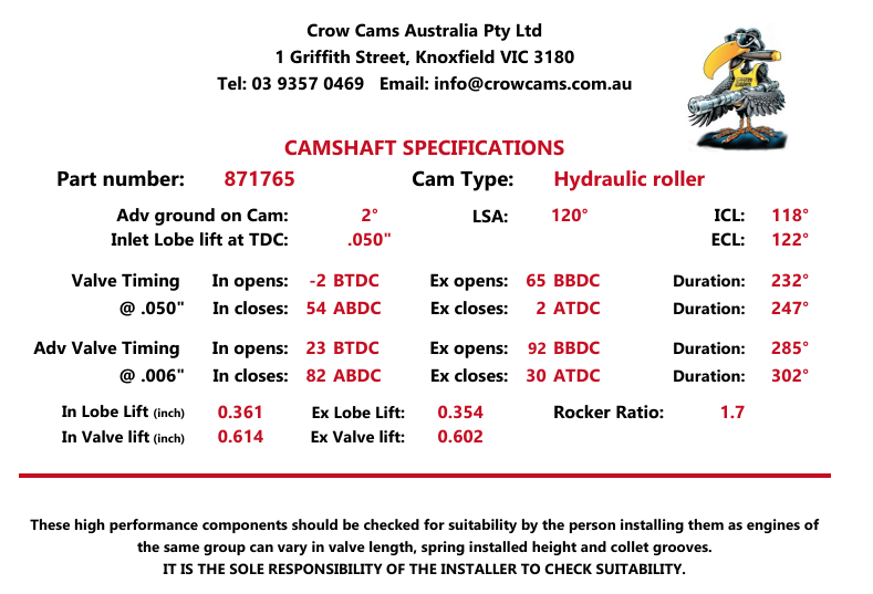 Crow Cams 871765 LS Camshaft 232/246 .614/.601 120