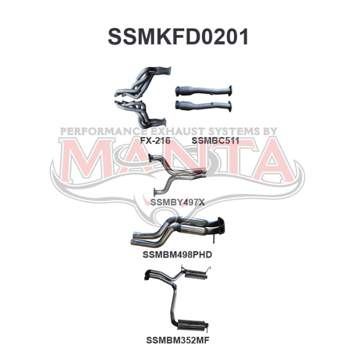 Manta FPV GS/GT Sedan FG 5.0L Supercharged Coyote/Miami V8 Sedan (Exhaust exit out driver and passenger side) - FULL SYSTEM