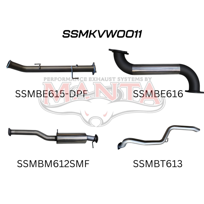 Manta Volkswagen Amarok Ute TDI550, TDI580 2H V6 3.0l Turbo Ute (2016-2022) - DUMP PIPE BACK - EXTENDED TAILPIPE